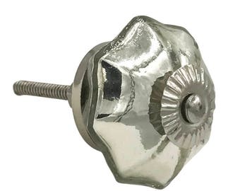 Antique Silver Mercury Glass Distressed Octagon Knob Pull for Dresser, Drawer, Cabinet, Door