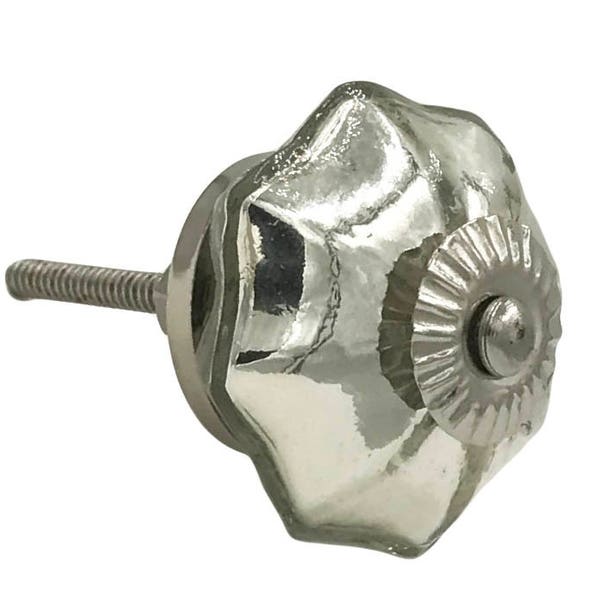 Antique Silver Mercury Glass Distressed Octagon Knob Pull for Dresser, Drawer, Cabinet, Door