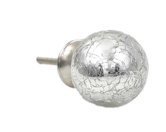 Silver Mercury Dome Glass Distressed, Crackle Knob Pulls for Dresser, Drawer, Cabinet - Pack of 10
