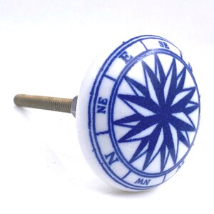 Ocean Nautical Compass, Navy Blue Ceramic Knob Pull for Cabinets, Drawers or Doors