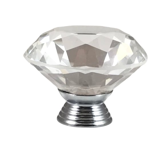 Crystal Diamond Round Cabinet Faceted Cut Glass Cupboard Door Knobs Handles