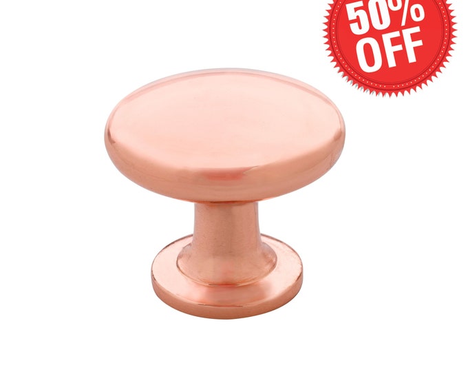 Smooth Shiny Copper Round Metal Knobs for Drawers, Cabinets, Furniture