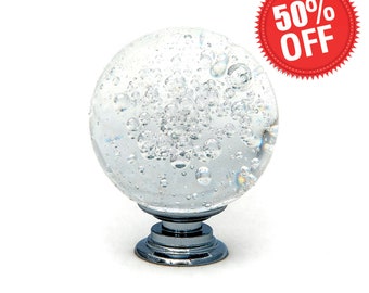 Clear Bubble Crystal Glass 1.5", 40mm Round Knob, Drawer Pull, Cabinet Pull, Dresser Knob, Chrome Base