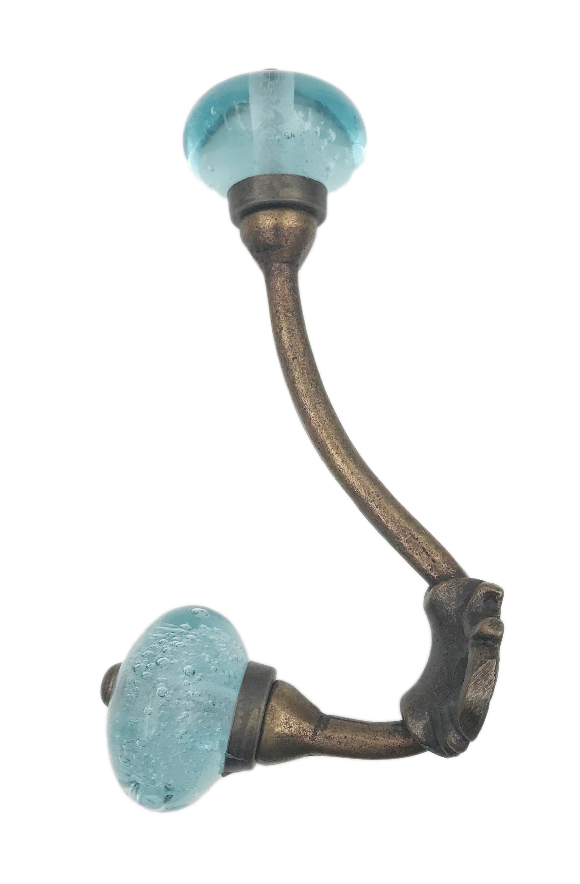 Aqua Blue Round Glass Knobs on Iron Wall, Coat Hook, Wall Decor, Coat Rack