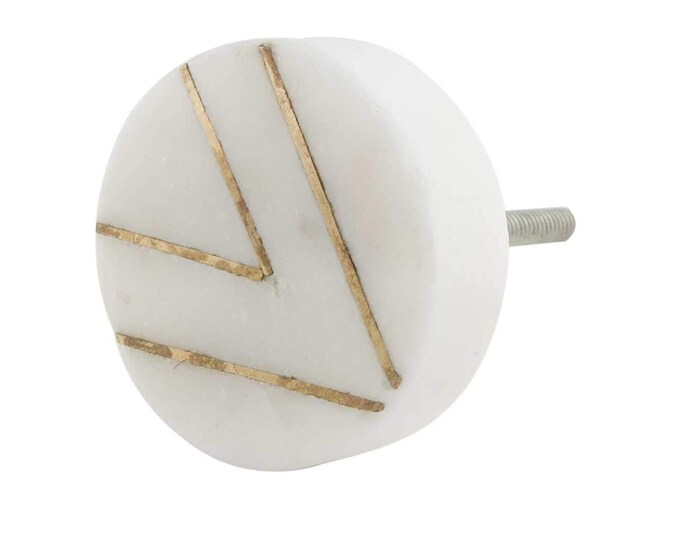 White Stone Round with Gold Metal Lines, Dresser Knobs, Cabinet Knobs, Furniture Knobs, Door Knobs
