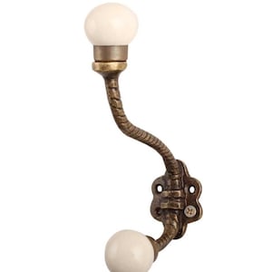 Solid Cream Iron Wall Hook with Ceramic Knobs, Decorative Hanger, Hat Hook
