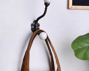 6 Pack Solid White Ceramic Iron Wall Hooks | Vintage Coat, Hat Rack, Key Hook