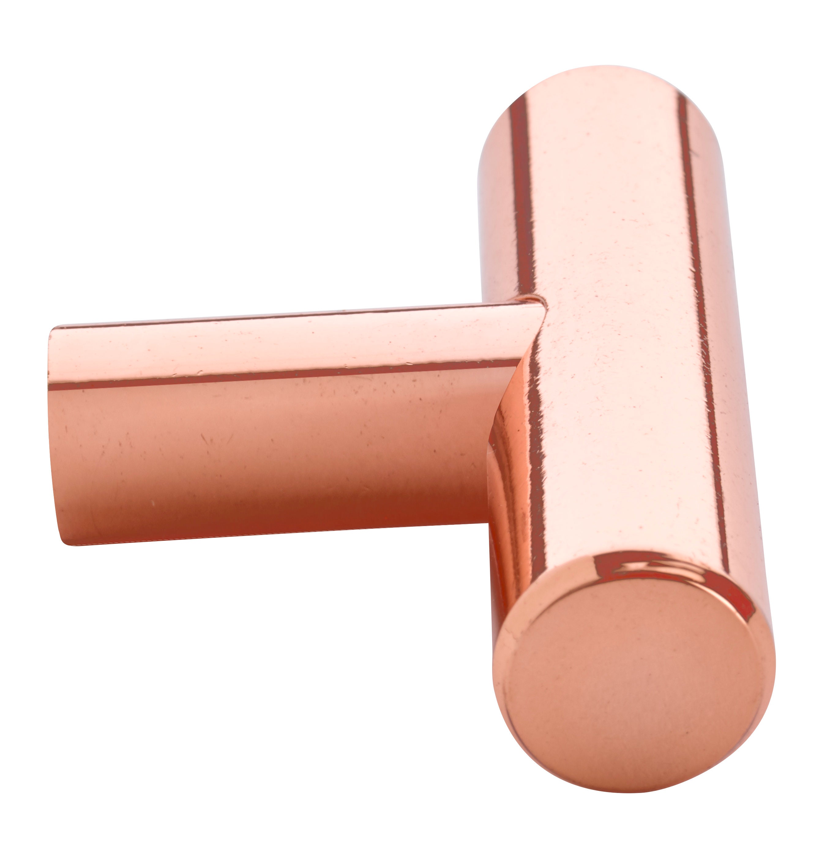 Two Finger TBar Copper Pull, Knobs, Shiny Copper for Drawers,