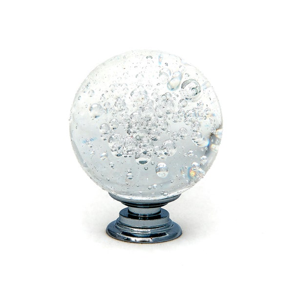 Clear Bubble Crystal Glass 1.5", 40mm Round Knob, Drawer Pull, Cabinet Pull, Dresser Knob, Chrome Base