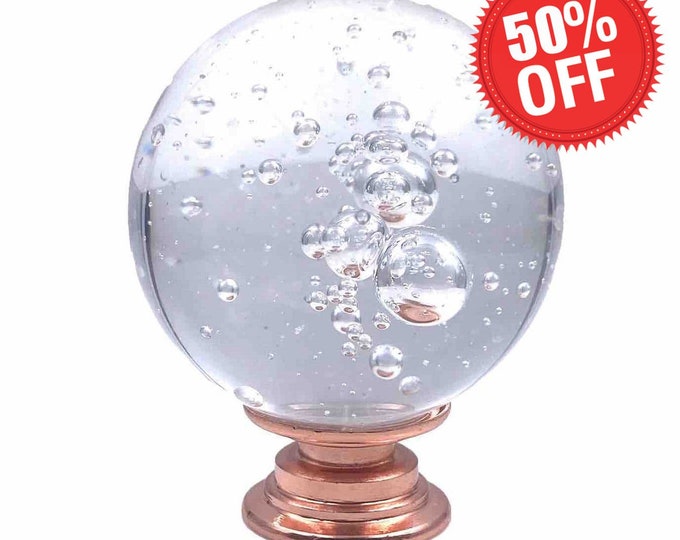 Clear Bubble Crystal Glass 1.5", 40mm Round Knob, Drawer Pull, Cabinet Pull, Dresser Knob, Copper Base