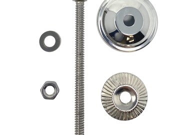 Chrome Knob Bolt, Screw, Fittings for Ceramic & Glass Pulls, 2.5", 3" OR 3.5" bolt, Washer, Nut, Metal Flower - Chrome Colored