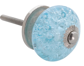 Aqua Blue Bubbles Glass Decorative Dresser Drawer, Kitchen Cabinet or Door Knob Pull - Pack of 1