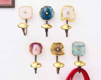 Multicolor Agate Coat Hook Wall Mounted - Stone Decorative Towel Hooks for Bathrooms - Agate Wall Key Hooks