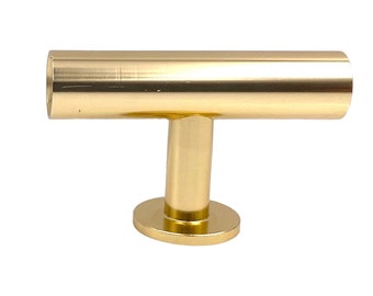 Gold T-Bar 2 Finger Rounded Decorative Knob for Dressers, Cabinets, Kitchens, Furniture, Closet Doors