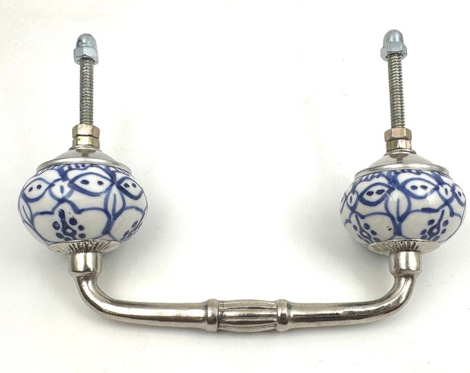 Blue Ceramic Drawer Pulls Ceramic Pull Floral Handles Etsy