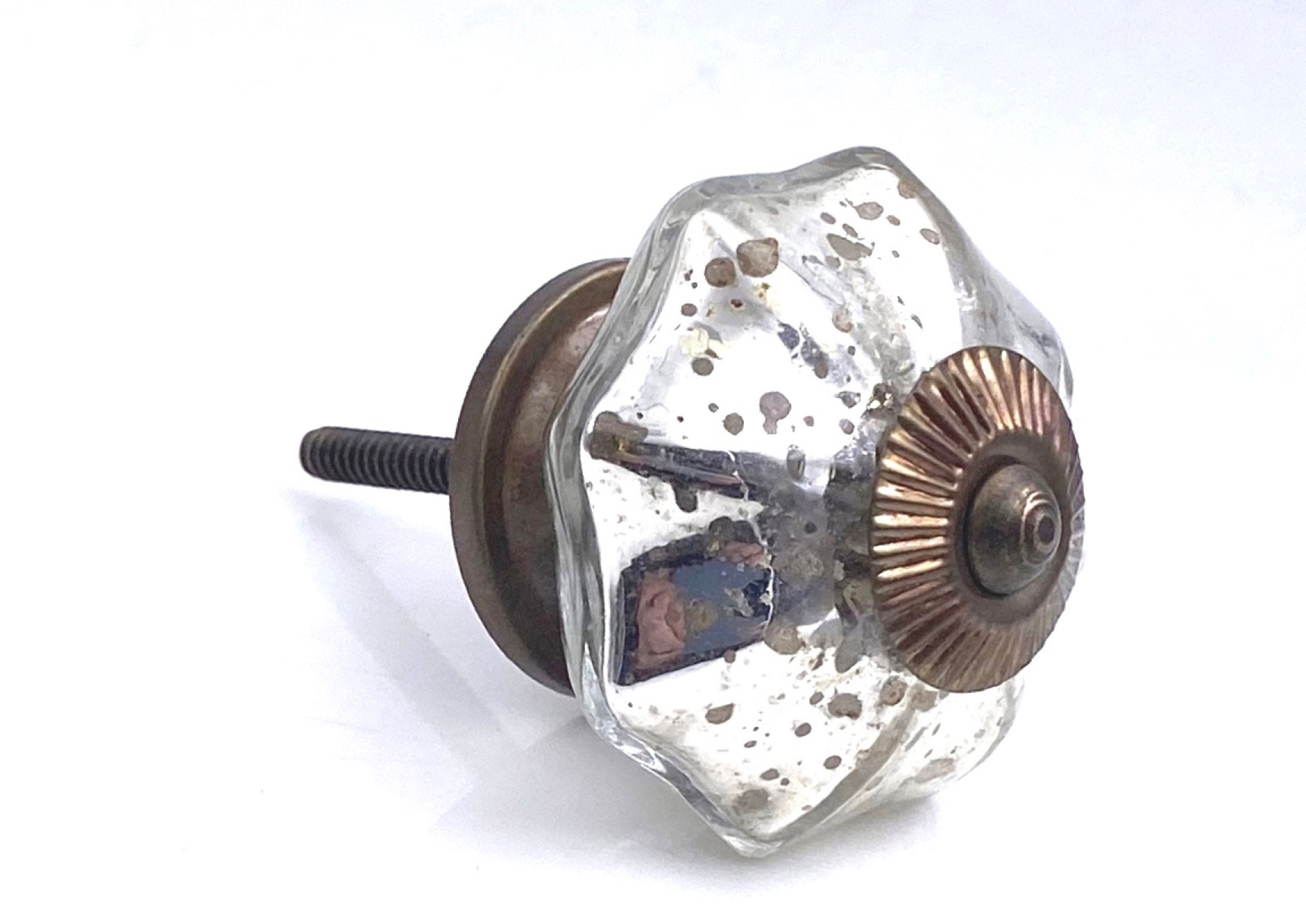 Antique Silver Mercury Glass Distressed Octagon Knob Pull for Dresser…