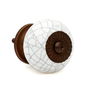 White Distressed Crackled Ceramic Decorative Dresser Drawer, Kitchen Cabinet or Door Knob Pull - Pack of 1