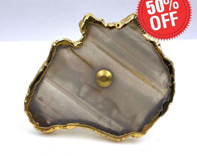 Agate Stone Brown & Clear Decorative Drawer Pull, Cabinet Pull, Dresser Knob, Cabinet Knob