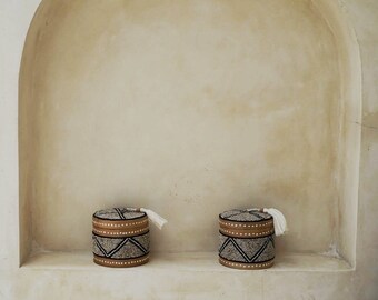 Beige & Black Trinket Box - Handpainted Keepsake Box - Beautiful Round Jewellery Box