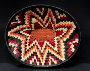 Decorative Werregue Display Tray - Black, Orange and Maroon - Handwoven Wounaan Dish