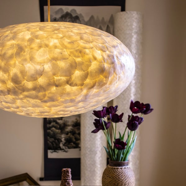 Stunning Mother of Pearl Ovo Ceiling Shade Pendant Amroth Lights Unique and Usual Eco-chic Lighting