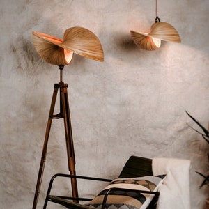 Bamboo Tripod Floor Lamp with Teak and Brass Stand, Kyoto by Collectiviste