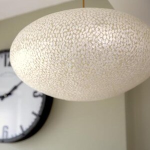 White Mother of Pearl Ovo Ceiling Shade Pendant Handcrafted Unusual Eco-chic Lighting image 4