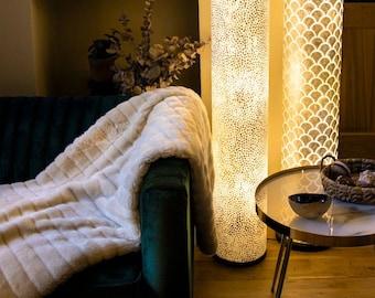 White Mother of Pearl Floor Lamp Elara Column Light Unique & Unusual Eco-chic Lighting