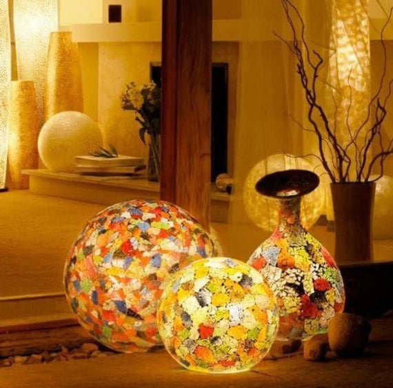 Vintage Stained Colourful Glass Calypso Globe Lamp For Floor Etsy Uk