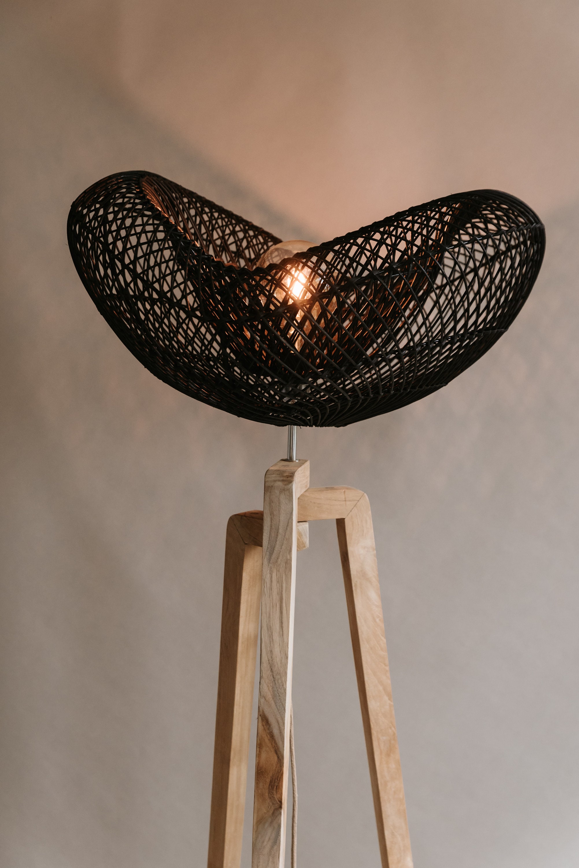 Black Rattan Tripod Floor Lamp by Collectiviste Etsy UK