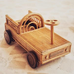 Rainbow Toy Wagon | Rattan Pull Cart for Toddlers | Handmade Montessori Toy | Boho Pretend Play | Kids Wagon on Wheels
