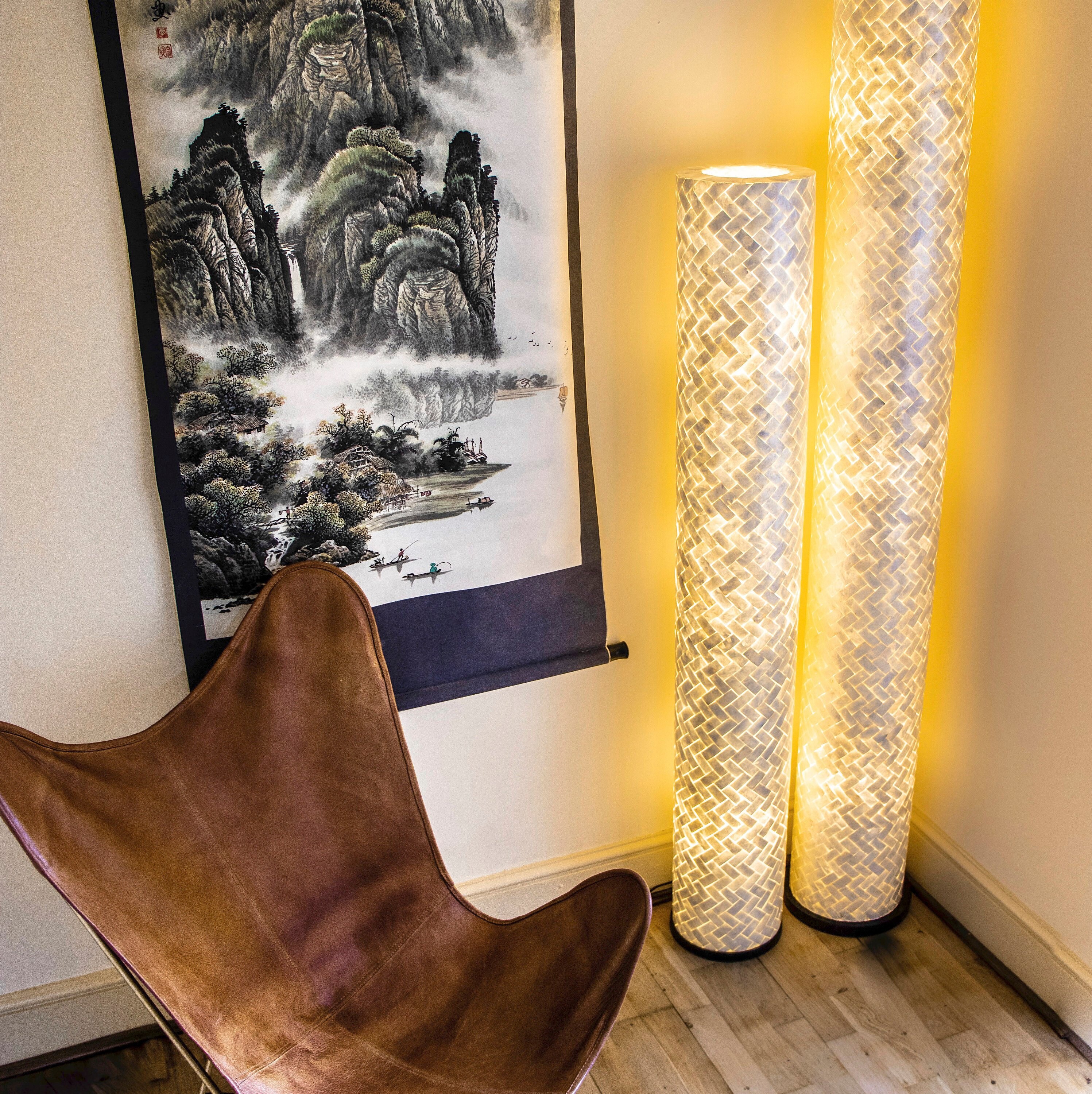 Modern Urban White Mother Of Pearl Floor Lamp Metro Unique Unusual Eco Chic Column Light