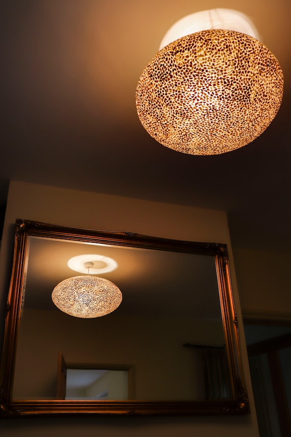 Unique Gold Ovo Ceiling Shade Golden Oyster Shell Pendant Handcrafted Unusual Lighting