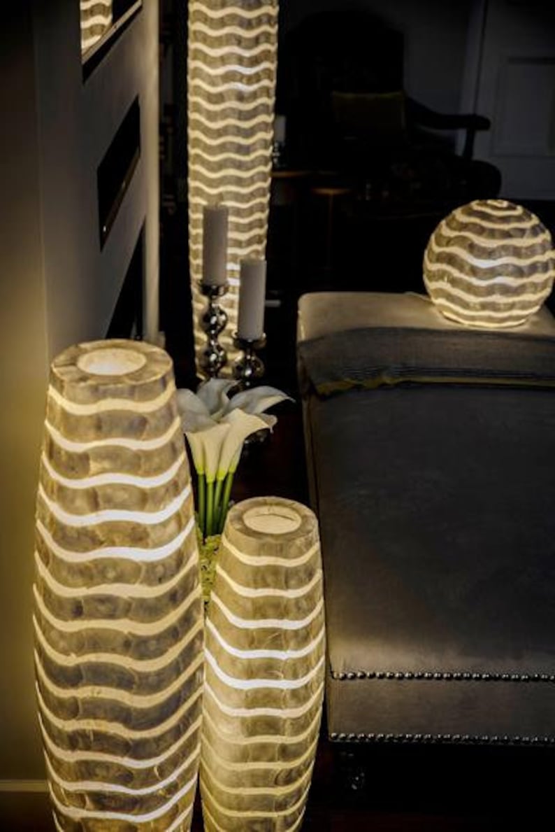 Coastal Chic Oyster Shell Mares Floor Lamp Unique Eco-chic Natural Home Lighting Waves image 5