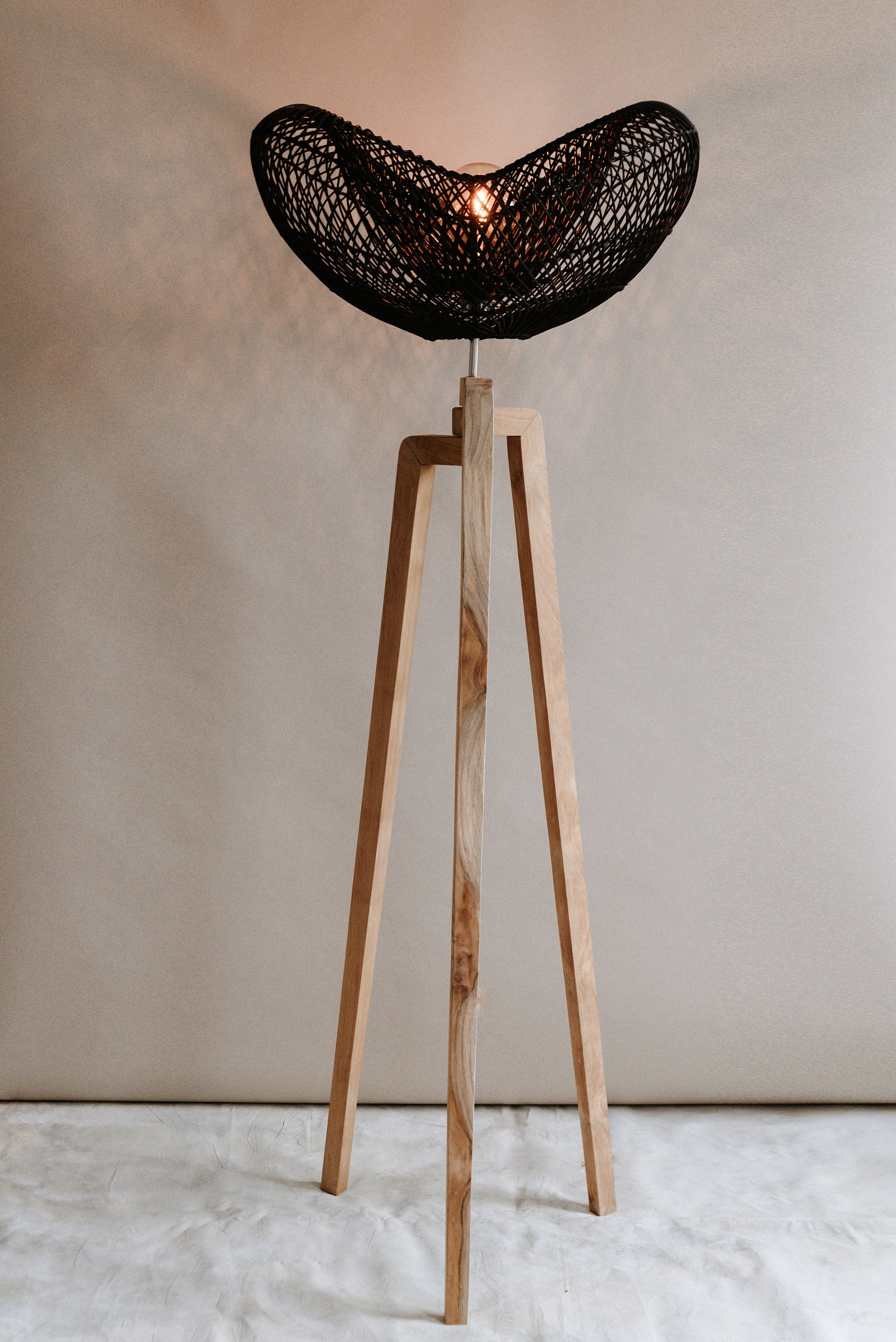 Black Rattan Tripod Floor Lamp by Collectiviste Etsy UK
