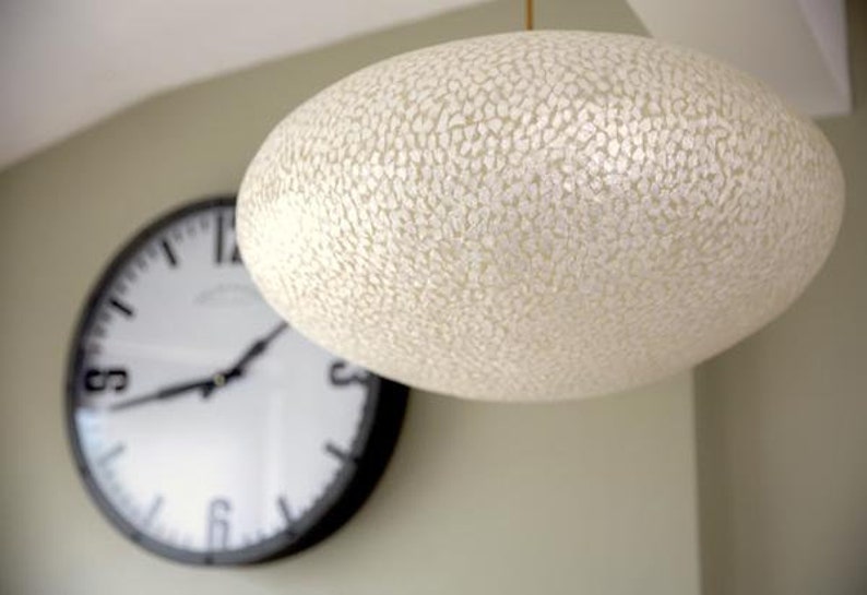 White Mother of Pearl Ovo Ceiling Shade Pendant Handcrafted Unusual Eco-chic Lighting image 4