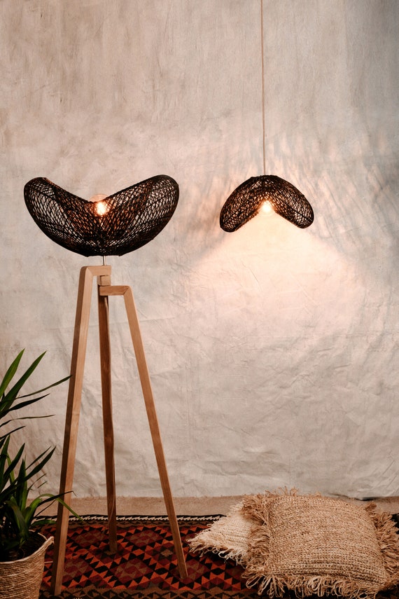 Black Rattan Tripod Floor Lamp by Collectiviste Etsy Australia