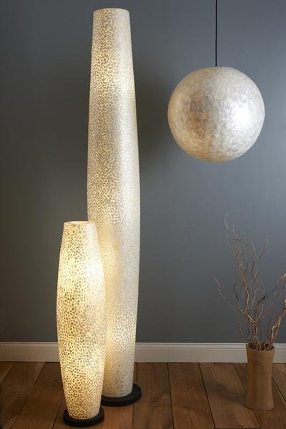 White Mother Of Pearl Floor Lamp Elara Unique Unusual Eco Chic Lighting