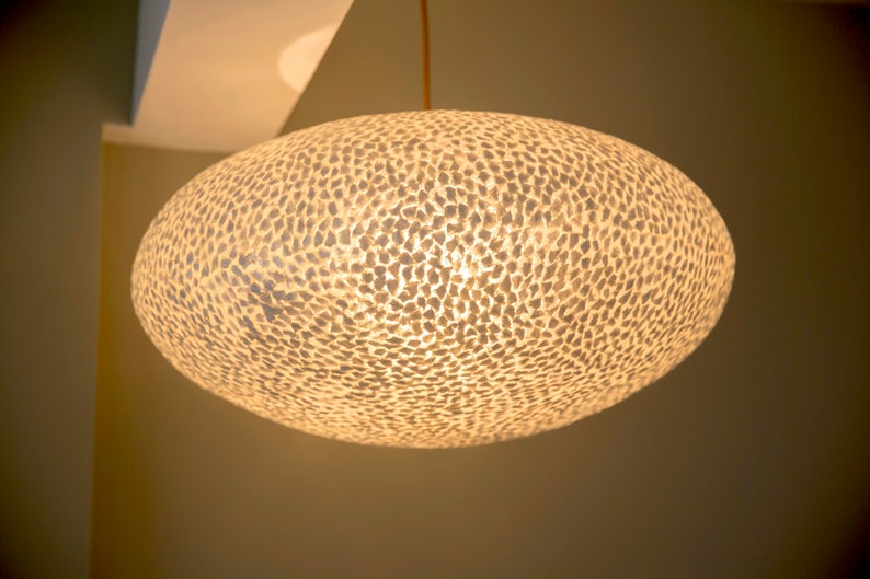 White Mother of Pearl Ovo Ceiling Shade Pendant Handcrafted Unusual Eco-chic Lighting image 6