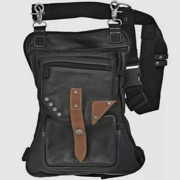 Tennessee Leather Conceal and Carry Black Leather Thigh Bag with Waist Belt 2217