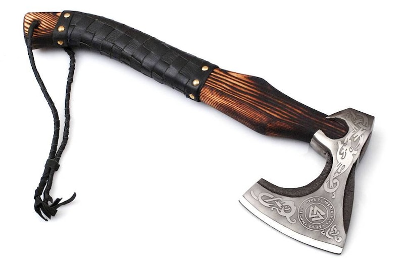 Custom Gift Forged Carbon Steel Viking Axe with Wood Shaft, Viki Custom Gift Forged Carbon Steel Viking Axe with Wood Shaft, Viki