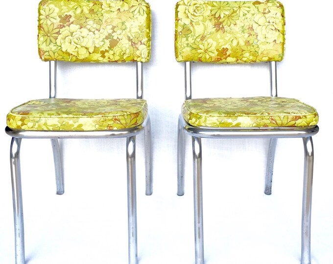 Vintage Floral Vinyl Chairs set of 4 Etsy