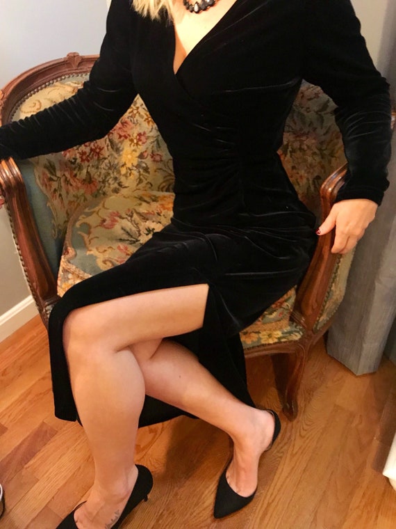Black Velvet Velour Cocktail Dress, Vintage Cockta