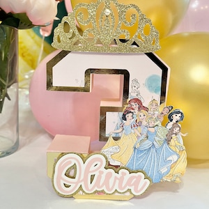 Número 3D de princesas de Disney, letra 3D de princesas