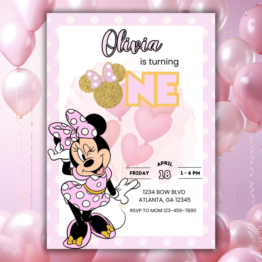 Minnie Mouse Birthday Invitation | Pink Polka Dot Party Invite | Canva ...