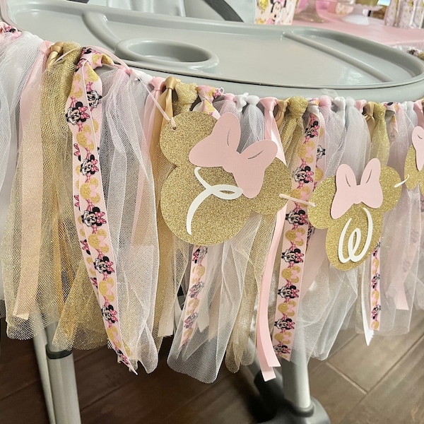 Minnie Mouse Highchair Garland , Minnie Mouse Banner, Minnie Mouse Highchair Banner