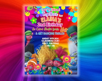 Trolls Birthday Invitation: Editable Canva Template (Digital Download)