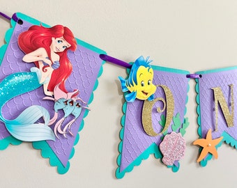 Mermaid Birthday Banner, Under the Sea Party Decor, 3D Mermaid Themed Banner, Custom Under the Sea Birthday Decoration