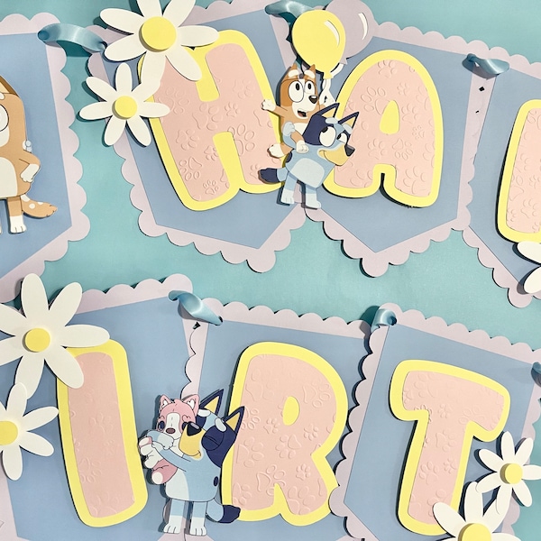 Blue Dog Birthday Banner: 3D Paw Puppy Party Decor