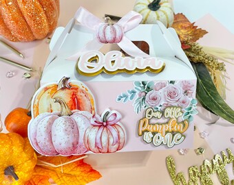Little Pumpkin Favor Boxes: Fall Party Treat Boxes, Pink & Gold